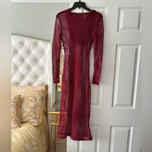 Burgundy Mesh Swim Cover-Up